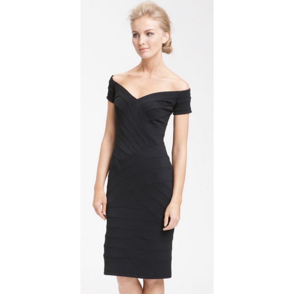 Tadashi Collection Off The Shoulder Bandage Dress LBD Little Black Dress Small S